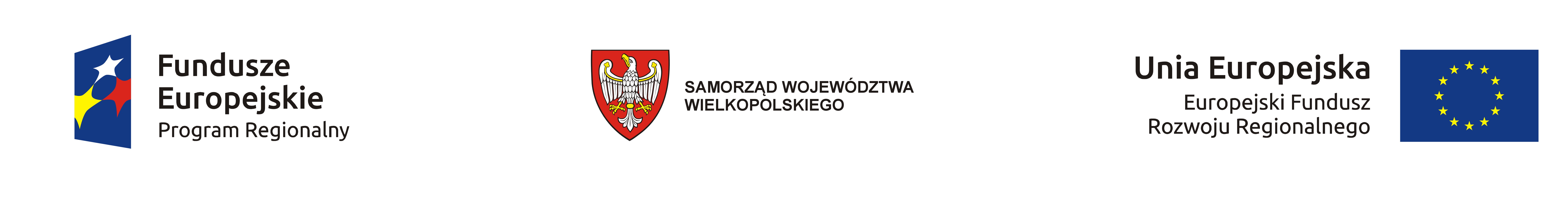 Logotypy: Fundusze Europejskie - Program Regionalny, Samorząd Wojew&oacute;dztwa Wielkopolskiego, unia Europejska - Europejski Fundusz Rozwoju Regionalnego